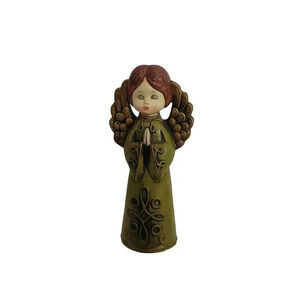 Green  StatueVintage Japan Figurine 11” Praying Angel Big Eyes